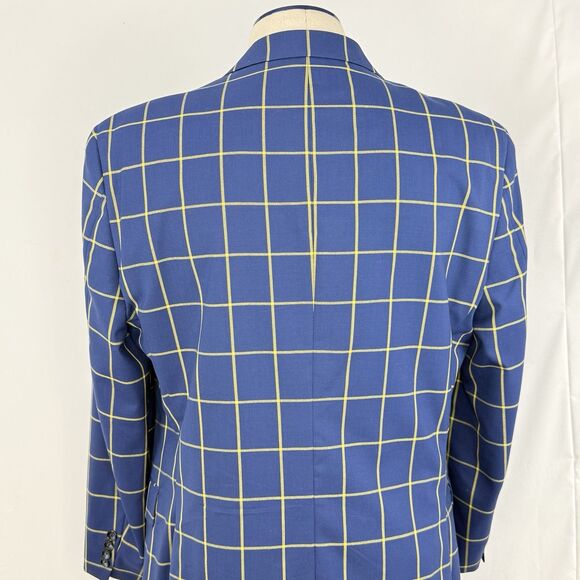 Paul Fredrick Wool Blazer Sport Coat Mens Size 43R Blue Plaid Jacket - Picture 14 of 16